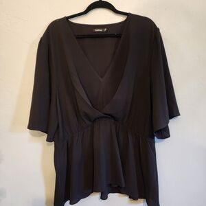 Black Drapey V-Neck Blouse